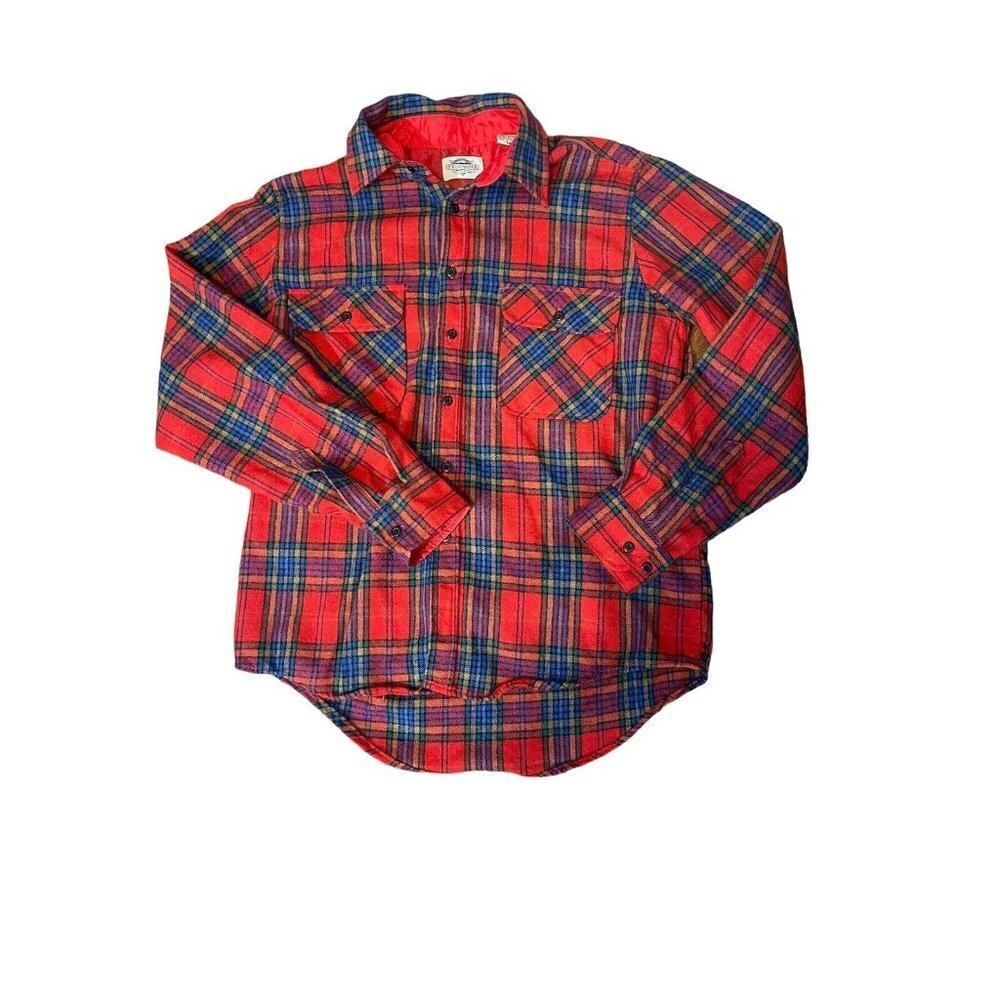 Fieldmaster mens Vintage Red Plaid Wool Blend Button Up Shirt size M